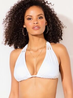 Swimsuits For All White Halter Triangle Bikini Top with Tie Straps